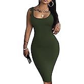 Nimsruc Women Casual Sexy Tank Top Bodycon Dress Summer Pencil Sleeveless Basic Midi Club Dresses