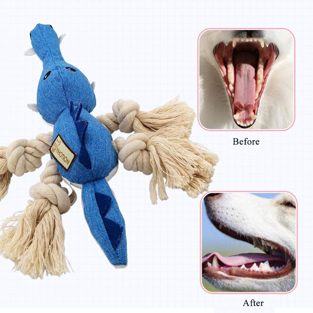 AXEN Cute Durable Cotton Rope Squeaky Boar Shaped Dog Toy for Aggressive Chewers, Grey Boar