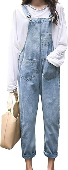 Amazon Baluote レディース サロペットズボン 春服 無地 可愛い デニムパンツ ゆったり カジュアル ポケット付き ストレートパンツ おしゃれ 韓国風 ジーンズ 通販