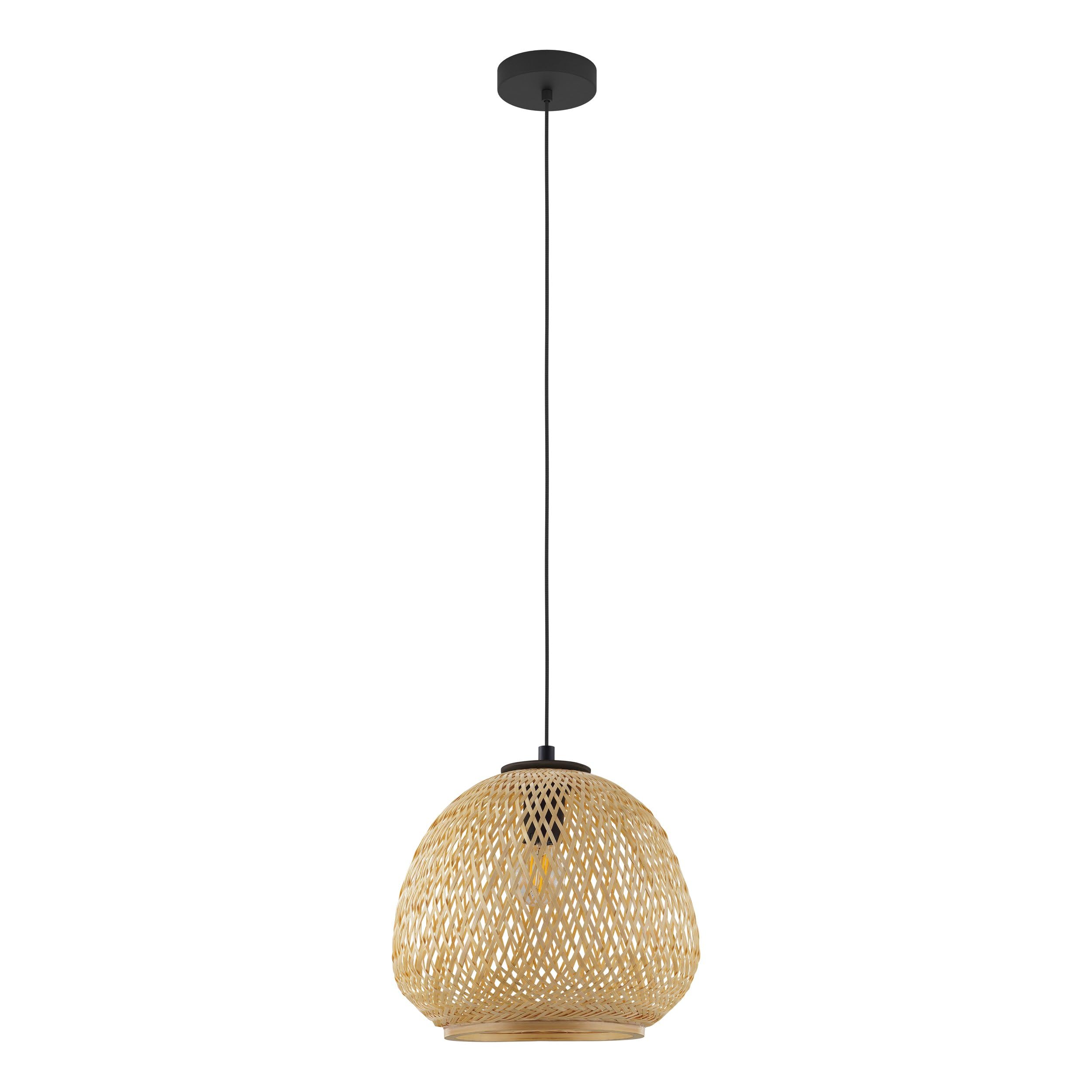 Eglo Dembleby Braided Wicker Pendant Light, Vintage, Nature and Hygge Design Hanging lamp, Dinning and Living Room Ceiling Light Fitting in Steel and Wood, E27 Socket