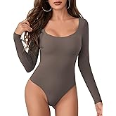 Athlemo Long Sleeve Bodysuit Tops for Women Double Line Slimming Going Out Tops Body Suits