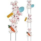 hogardeck Easter Decorations Outdoor, 37 Inch 3 Stacked Cute Bunny Decorative Garden Stakes with Egg for Spring Decor, Welcome Metal Easter Yard Sign for Home Outside Lawn Front Porch Lawn Backyard