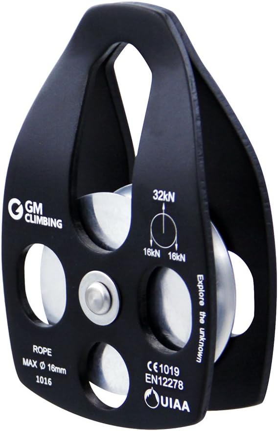 GM CLIMBING 32kN UIAA Certified Large Rescue Pulley Single/Double Sheave with Swing Plate CE/UIAA
