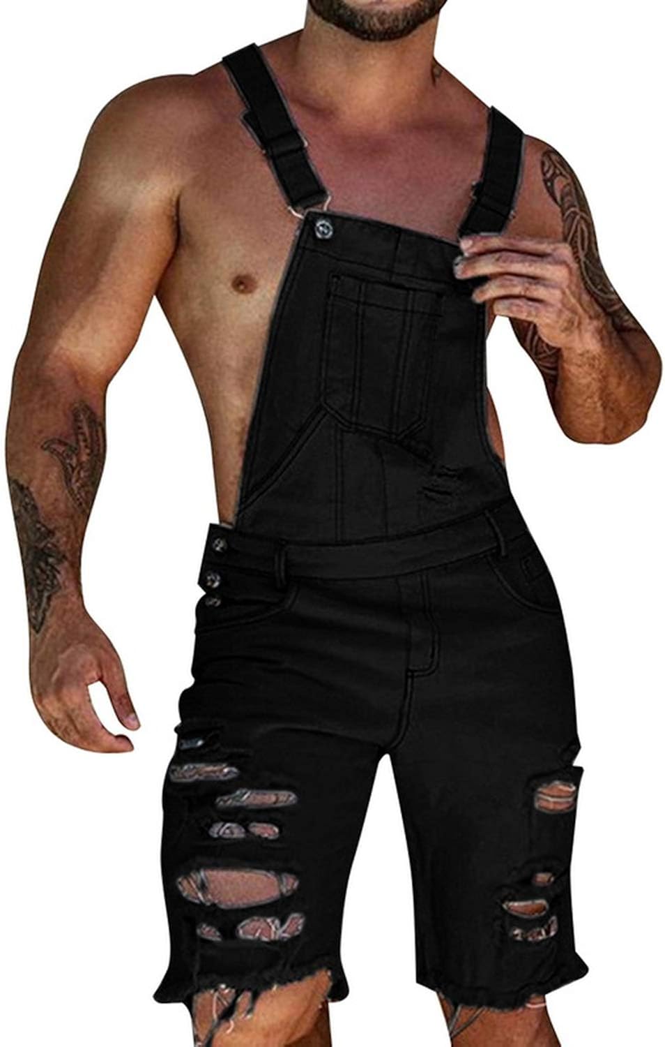 TROUSERS 905 Men's Overalls Ripped Denim Shorts Slim Fit Overalls