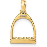 14k Yellow Gold Stirrup Pendant for Women - Equestrian Symbol Necklace with Polished Finish, Real Gold Horse Charm for Daily Wear, Country Style Jewelry for Riders, Western Riding Accessory