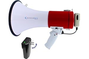 Technical Pro Rechargeable Portable 75-Watt Megaphone Bullhorn Speaker w/Siren & Detachable Microphone - Battery w/Battery a 