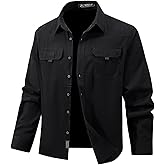 Flygo Long Sleeve Work Shirts for Men Casual Cotton Button Down Western Cowboy Cargo Shirt for Hiking Safari Camping