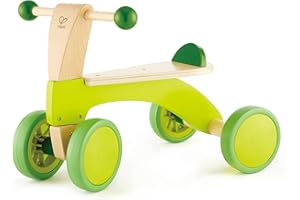 Hape Scoot Around Ride On Wood Bike | Award Winning Four Wheeled Wooden Push Balance Bike Toy for Toddlers with Rubberized Wheels, Bright Green