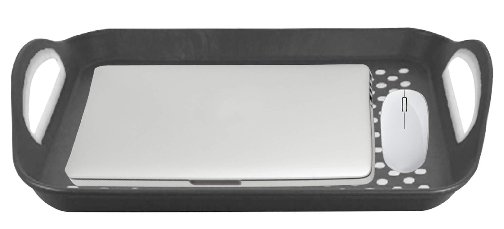 1 x Anti-Slip Rectangular Non-Slip Top and Bottom Plastic Dinner Drinks Serving Tray with High Grip Rubber Surface and Easy Grip Handles – Grey or White (Grey)