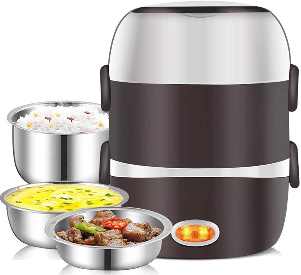 Multifunctional Portable Electric Pot, Three-Layer Plug-in Heating Insulated Lunch Box, Stainless Steel Inner Pot for 1 to 2 People