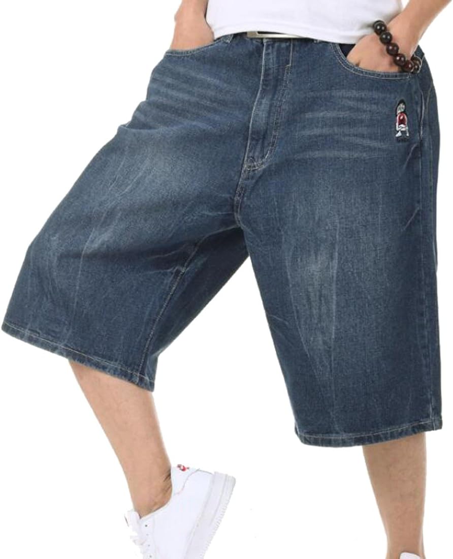 Fubotevic Mens Plus Size Hip-Hop Washed Denim Pocket Short Baggy Pants Jeans