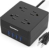 USB Power Strip Surge Protector - SUPERDANNY Mountable Charging Station with 4 Widely Spaced AC Outlets & 4 Smart USB Ports,