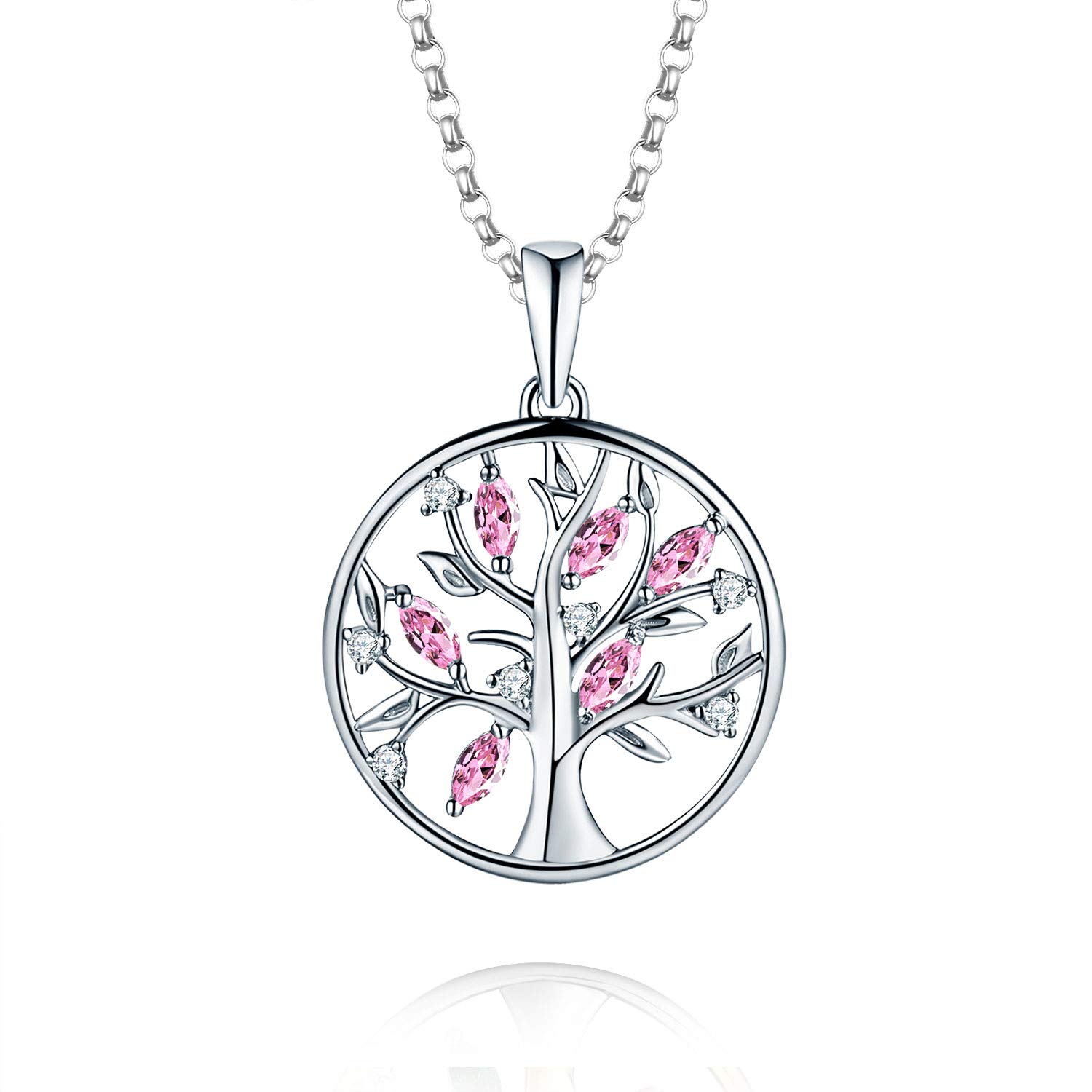 JO WISDOM Tree of Life Necklace,925 Sterling Silver Family November Birthstone Tourmaline Color Tree Coin Pendant Necklace