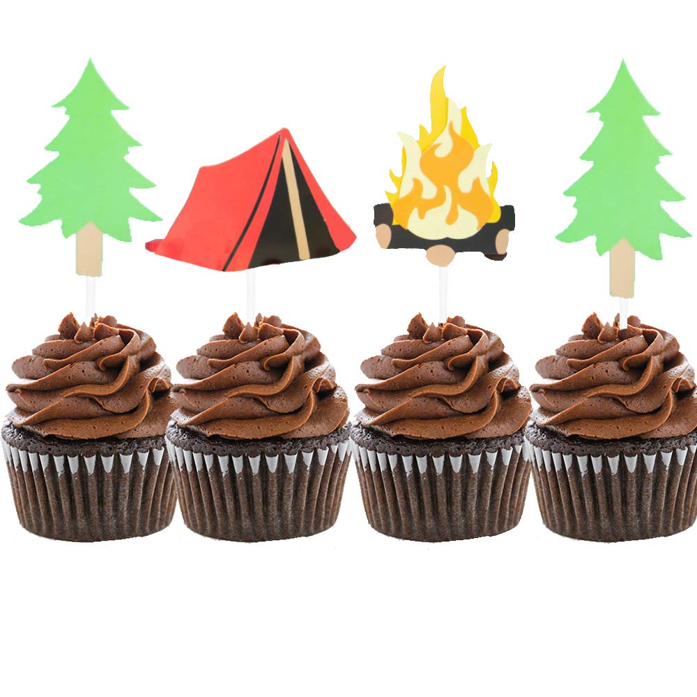 Set Of 24 Camping Cupcake Toppers Camping Birthday Party Decor