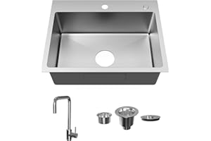 Bathenum 24" x 18" Drop in Kitchen Sink Stainless Steel Single Bowl Kitchen Sink with Drain Kit and Faucet