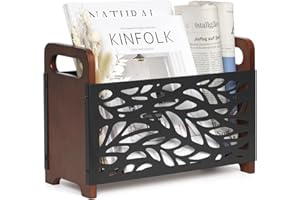 QILICHZ Magazine Holder,Wood Magazine Rack,Rustic Magazine File Holder,Magazine Storage Basket,Magazine Rack Floor,Farmhouse Magazine Organizer for Magazines,Books,Newspapers