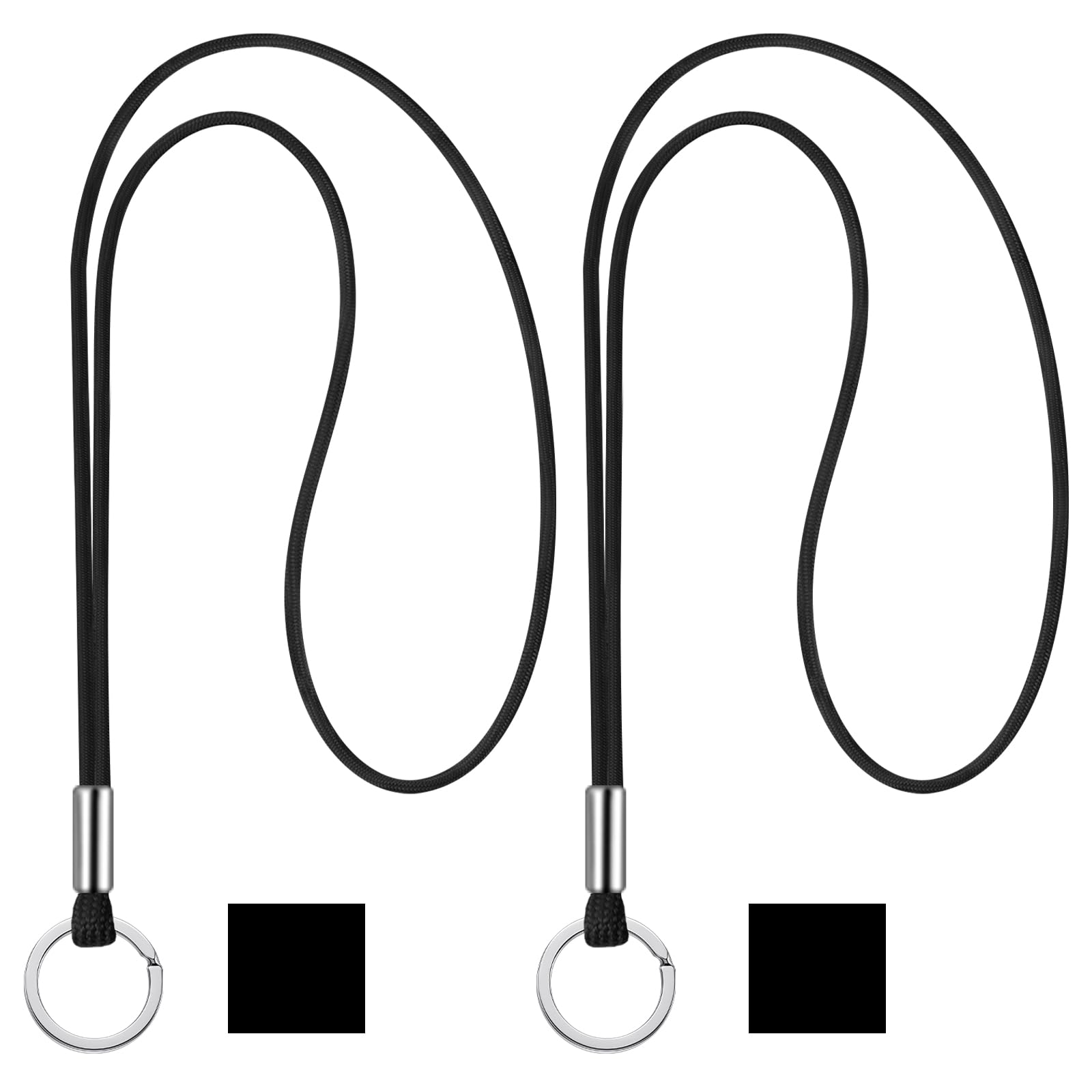 Nezyo Badge Neck Lanyard, 2 Pcs Nylon Round Cord Long Neck Straps Heavy Duty Lanyards with Clip for Keychain, Keys and ID Card Badge Holder, Office Supplies(Black)