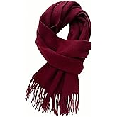 CaySep Winter Fall Scarf for Women Men - Large Cashmere Feel Tassels Shawl Soft Warm Solid Color Scarf (78''*26'')