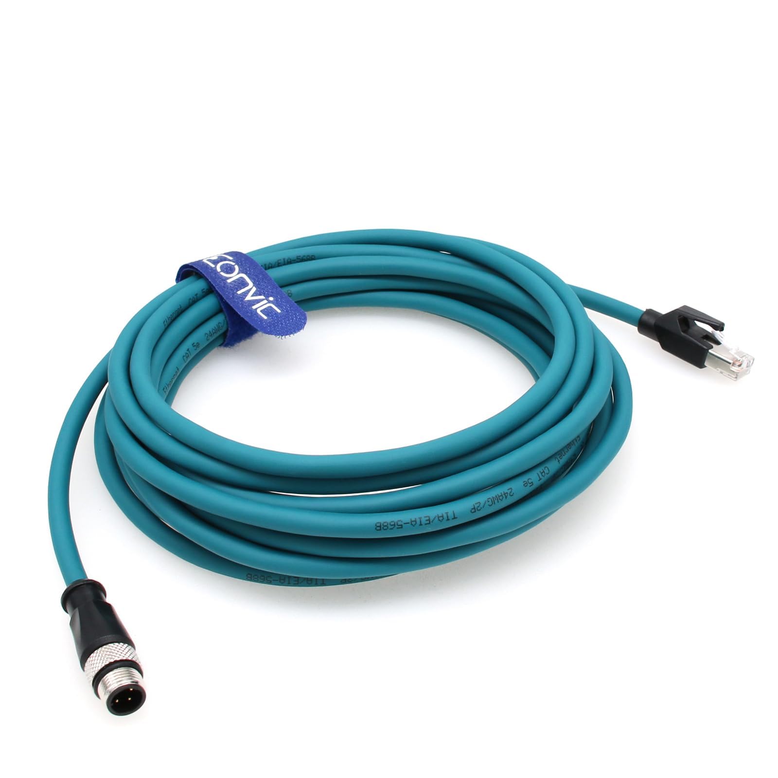 EONVIC M12 Ethernet Cable High Flexible M12 to RJ45 Patch Cord 4Pin D-Coded Industrial Shielded Cat5e SFTP 24 AWG Waterproof IP67 Assembly Cable