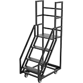4 Step Rolling Ladder,39.3" W x 23.6" D x 78.7" H Handrails Anti Slip Storehouse Stair Ladder with Wheel,Movable Industrial Rolling Stairs,Suitable for Libraries Storehouse