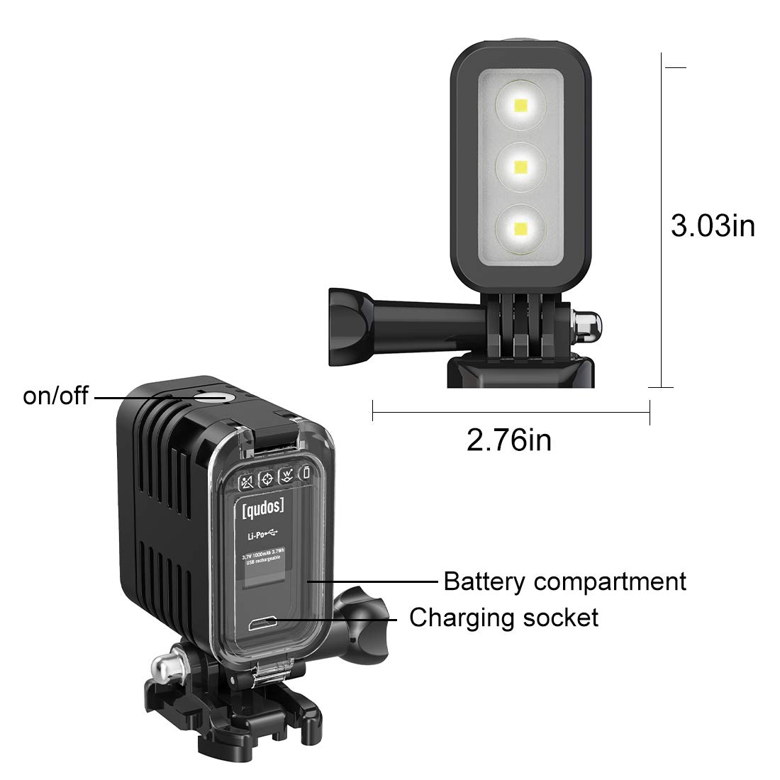 HONGDAK Waterproof Dive Light for GoPro Video Light Rechargeable Fill Night Light Underwater Photography Accessories for GoPro Hero Black 12 11 10 9 8 7 6 5 4 3 3+