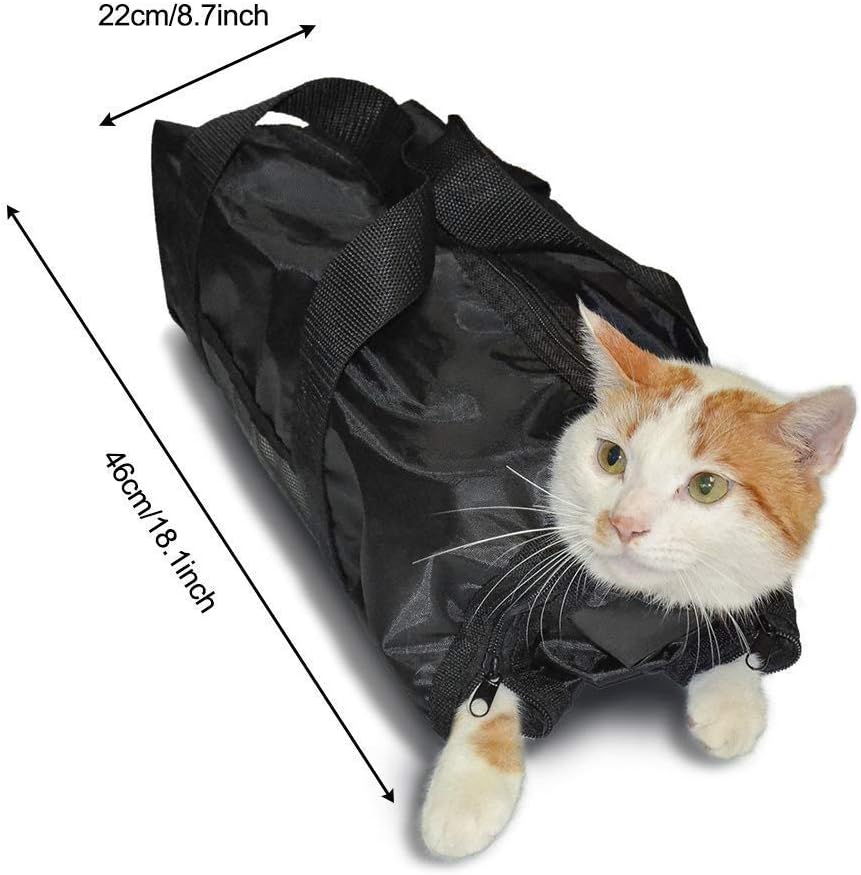 emily pets Mesh Bathing Restraint Adjustable Polyester Bag for Washing Nails Cutting Cleaning for Cat (Black, Medium)
