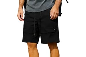 Men's Cargo Shorts Elastic Waist Drawstring Summer Work Outdoor Loose Casual Stretch Gym Hiking Shorts with Pockets