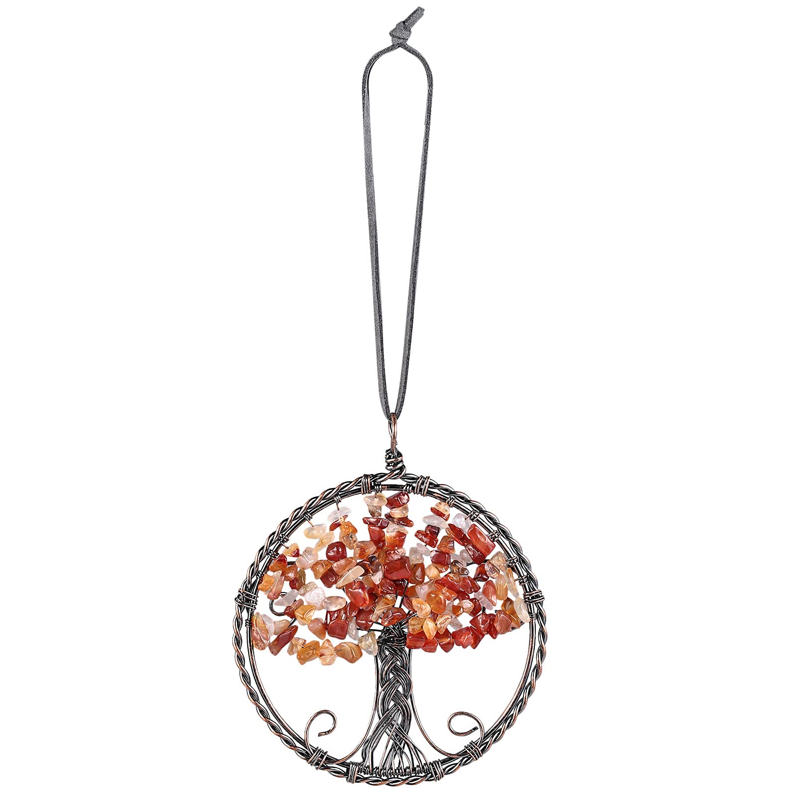mookaitedecor Carnelian Crystal Tree of Life Hanging Ornament Wall Art Decor Gemstone Reiki Stone Gifts for Friends Hallway Stairs, Reiki Chakra Stone Home Decor for Good Luck