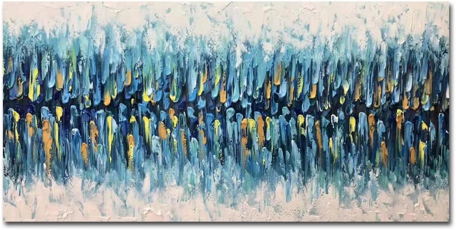 Paintings - Guagerys Art Hand Painting Oil Painting Abstract Decorative Wall Art Painting for Wall Decorations Pictures for Living Room,Bedroom,Restaurant,Office,Hotel Wall Decorative Murals (Blue, 24×48inch)