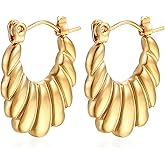 18k Gold Hoop Earrings for Women Trendy Stainless Steel Hoop Earrings Chunky U-Shaped Small Hoops Earring Lightweight Hypoallergenic Minimalist Statement Earrings Birthday Party Jewelry