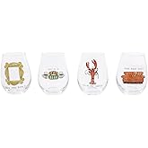 Silver Buffalo Friends Iconic Quotes 4-Piece Stemless Wine Glass Set, Tumbler Cup For Cocktails | Each Holds 12 Ounces