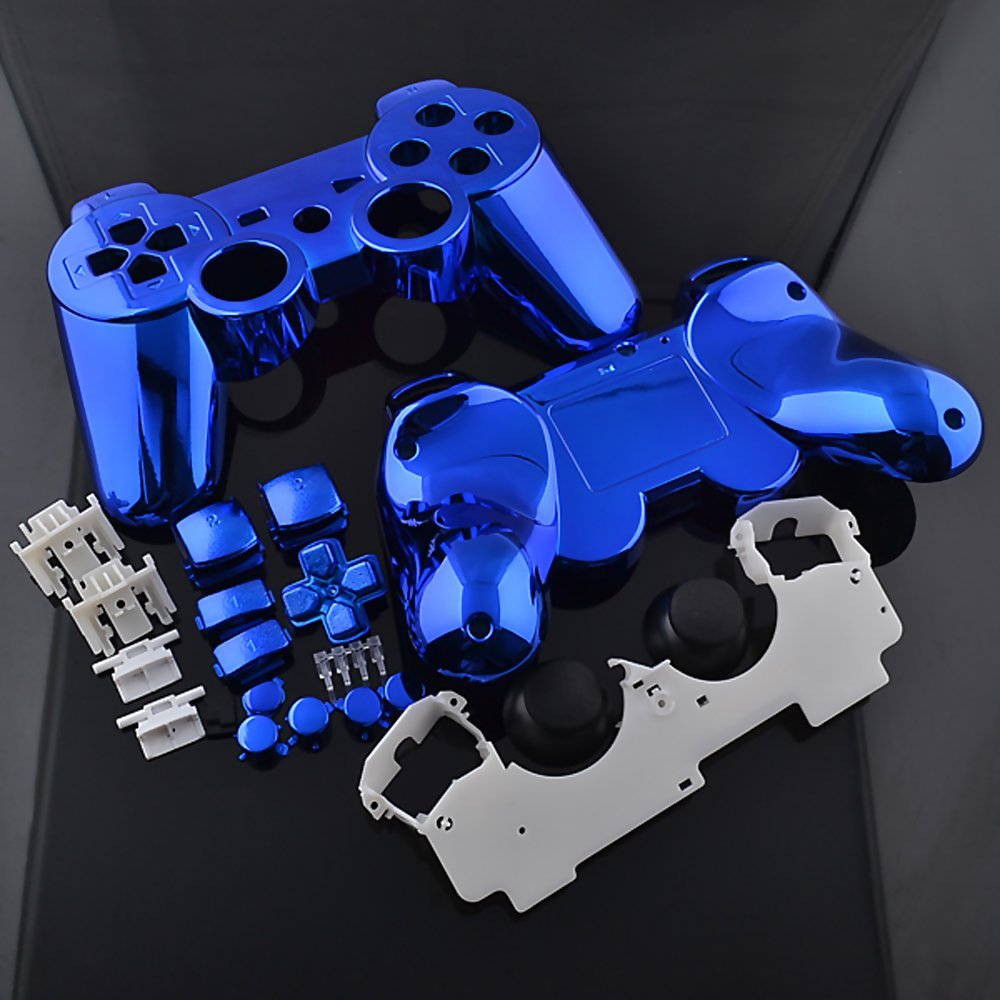 Chrome Blue PS3 Controller Shell Kit Custom Repair Mod Set