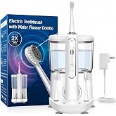 Electric Toothbrush with Water Flosser - Wireless Charging 3 in 1 Flossing Toothbrush - 500ML Professional Cordless Brush and Flosser in One - 5 Brush Modes &amp; 3 Floss Speed