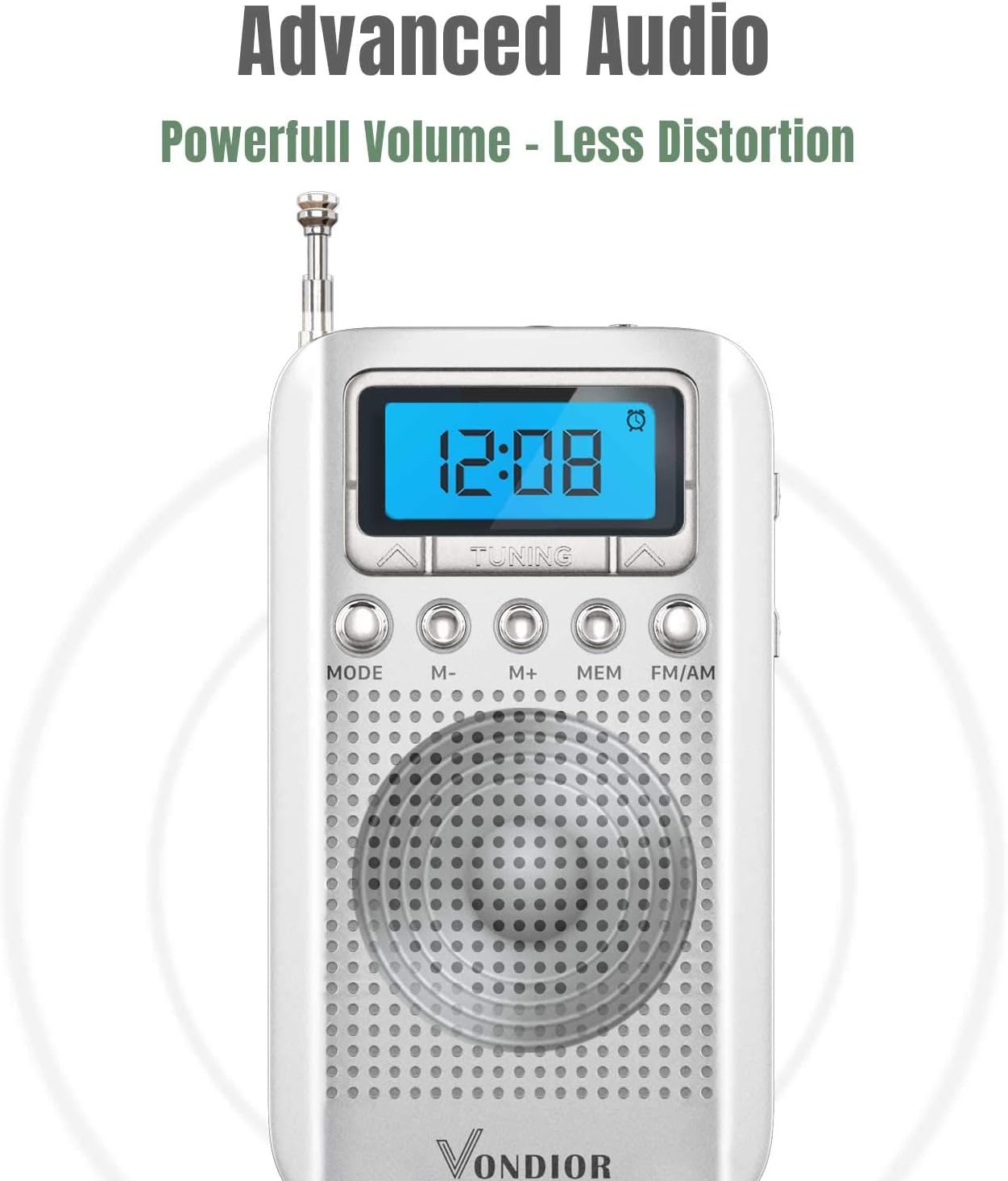 Digital AM FM Portable Pocket Radio with Alarm Clock- Best Reception and Longest Lasting. AM FM Compact Radio Player Operated by 2 AAA Battery, Stereo Headphone Socket (Silver), by Vondior: Electronics