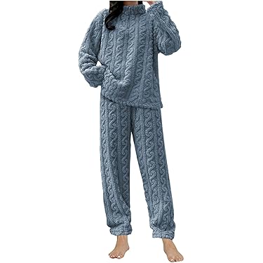 Pyjama Femme Hiver Polaire 2 Pièces - Sweat à Capuche Et Pantalon Avec Poches - Taille XS à 6XL