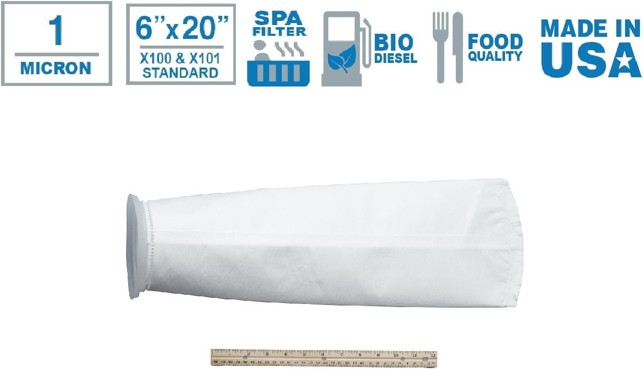 Midwest Filter Heavy Duty Multi-use Felt Filtration Bag w/Plastic Ring, 1 Micron, 6" x 20", X100/X01 (4)
