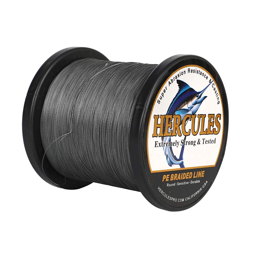 Hercules Braided Fishing Line 2000m 2187yds 6lbs-100lbs Pe Superline 4 Strands (Grey 30lb/13.6kg 0.28mm)
