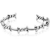 LuxGoth Stainless Steel Cuff Bracelet,Retro Gothic Punk Biker Cool Open Adjustable Cuff Bangle Bracelets Jewelry for Men Silver