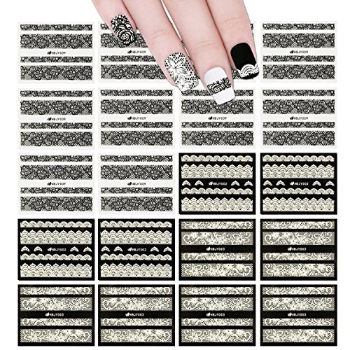 ALLYDREW Black & White Lace Nail Stickers Fashionable 3D Nail Art (20 sheets)