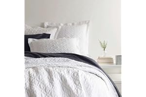Pine Cone Hill Washed Linen White Quilt, King Size, White Solid Pattern