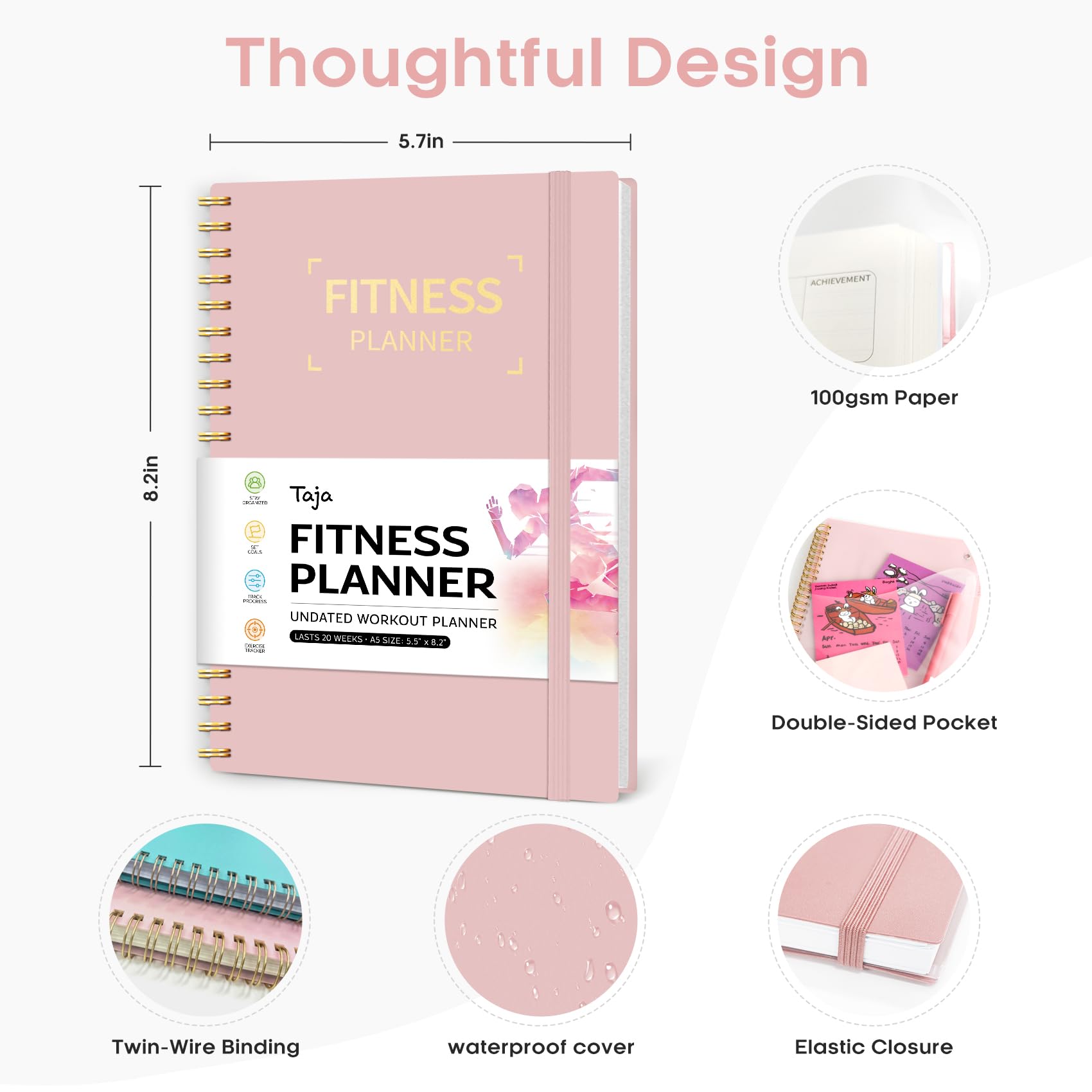 Fitness Workout Journal for Women & Men, A5(5.5" x 8.2") Workout Log Book Planner for Tracking, Progress, and Achieving Your Wellness Goals-Pink - Image 6
