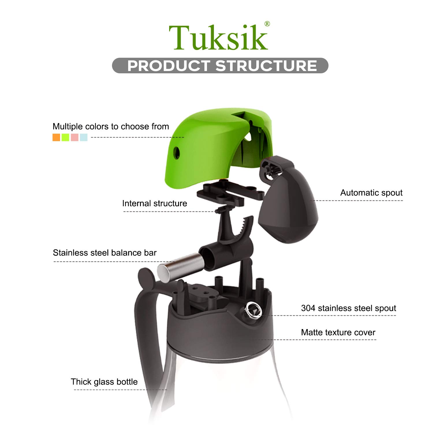 Olive oil dispenser automatic cap 20oz/600ml, glass oil bottle suitable for kitchen, no drip parrot shape design (Green-20oz)