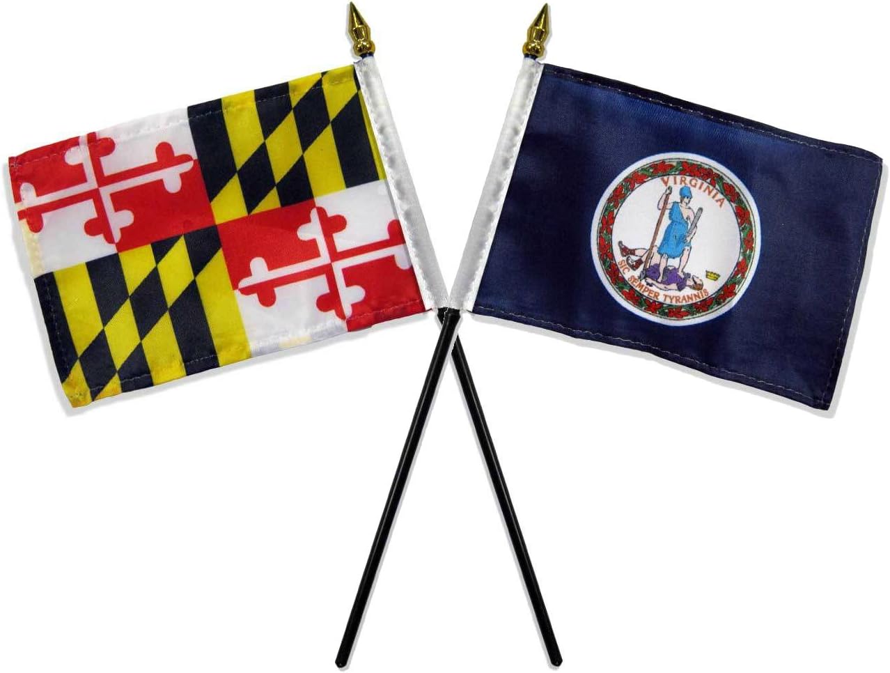 State Maryland & Virginia Flags 4"x6" Desk Set Table Gold