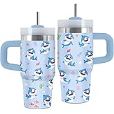 Uibunoo Shark Tumbler with Handle & Straw 14 Oz, Shark Stuff, Sharks Cup with Lids for Son, Animal Tumbler for Son, Sharks Lover Gifts for Thanksgiving Christmas, Animal Party Favors, 1 PCS