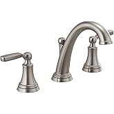 Delta Woodhurst Brushed Nickel Bathroom Faucet 3 Hole, 8 Inch Widespread Bathroom Sink Faucet for Vanity, Metal Push-Pop Drain Assembly, Stainless 3532LF-SS