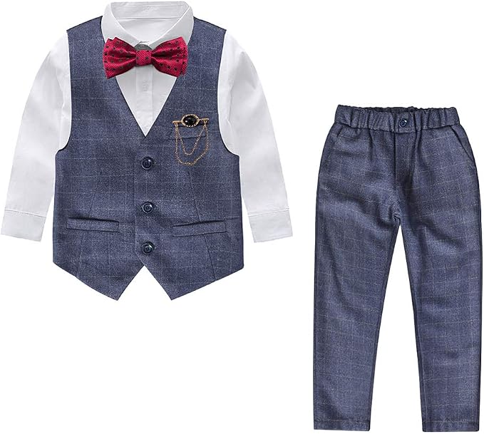 Chaleco De Traje Formal Para Niño De 4 Botones - Ajustable, Poliéster, Ideal Para Bodas, Fiestas O Actuaciones