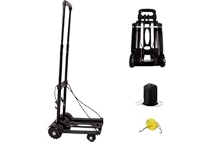 KINJOEK 40kg 88Lbs Folding Hand Truck Dolly, Foldable Luggage Cart for Luggage with 4 Wheels & Bungee Cord, Collapsible, Ligh