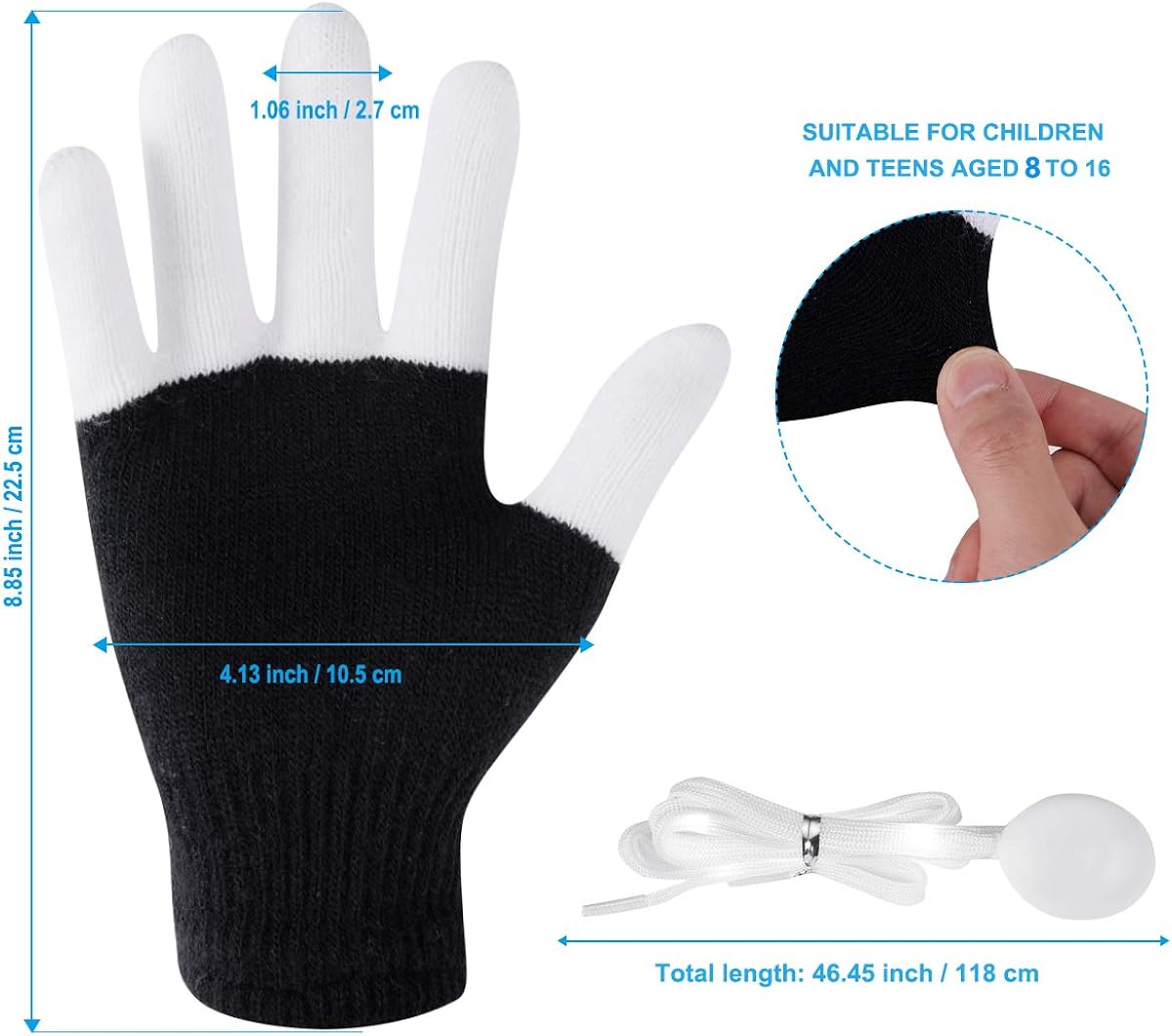 Aywewii Led Finger Gloves, Led Gloves LED Shoelaces Set Light Up Toys for Boys Girls, Flashing Gloves for Christmas Thanksgiving Birthday Glow Halloween Costume Party: Clothing