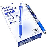Pentel EnerGel Retractable Liquid Gel Rollerball, 0.7mm Medium Point, Blue Ink, Box of 12