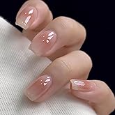 Hkanlre Bling Coffin Press on Nails Fake Nails Tips Full Cover Medium False Gradient Nails for Women and Girls 24PCS (Square 